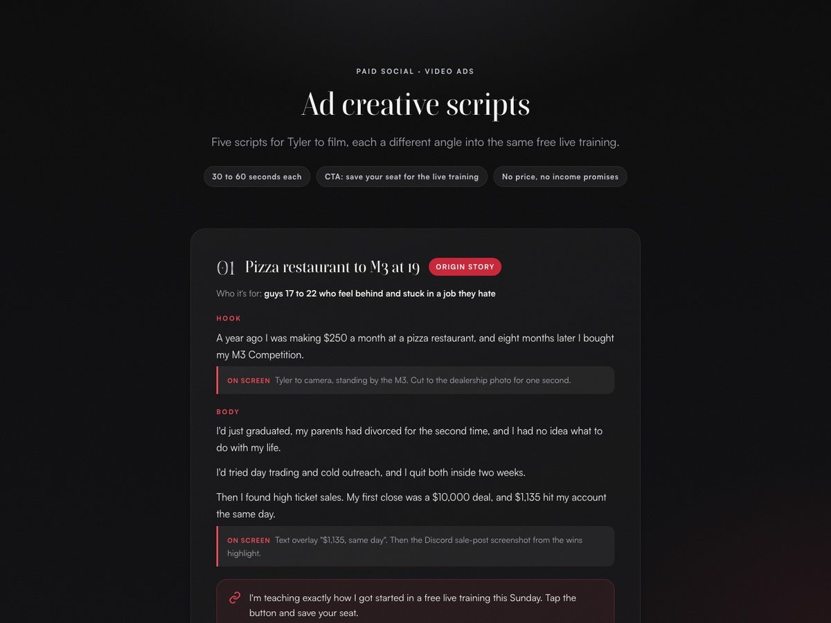 Ad creative scripts preview